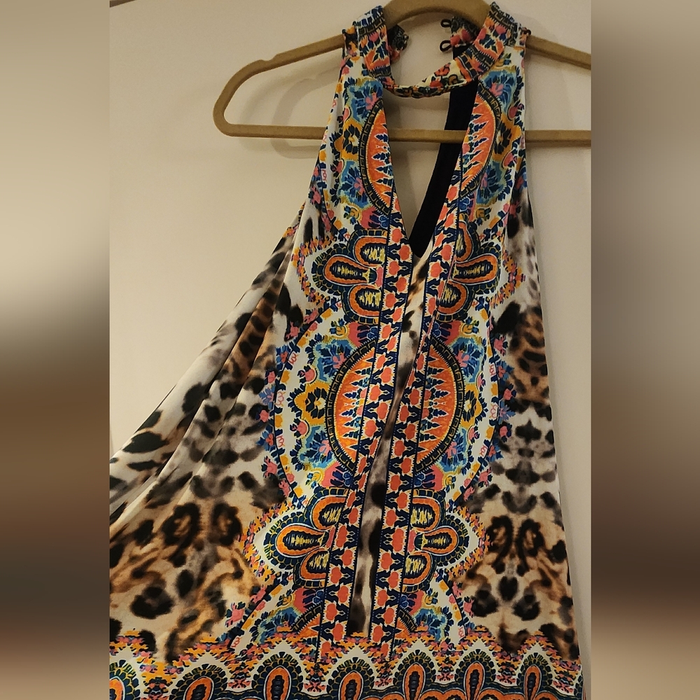 Hale Bob Leopard Print Colorful Trapeze Dress Wit… - image 3